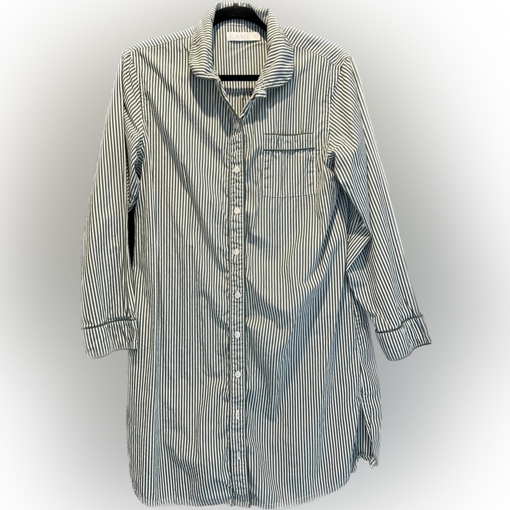 LAKE Pajamas Nightshirt Green Striped Size S EUC
